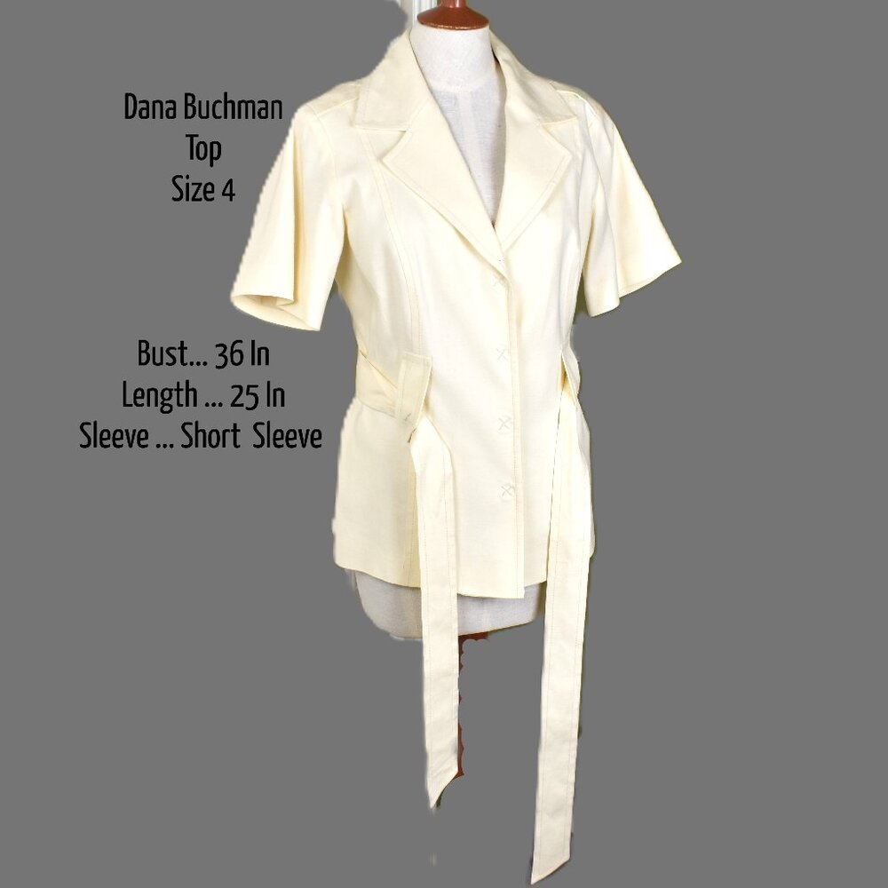 Dana Buchman Top 4 Coco Butter Short Sleeve 4 Snap Front Belt Bin 10